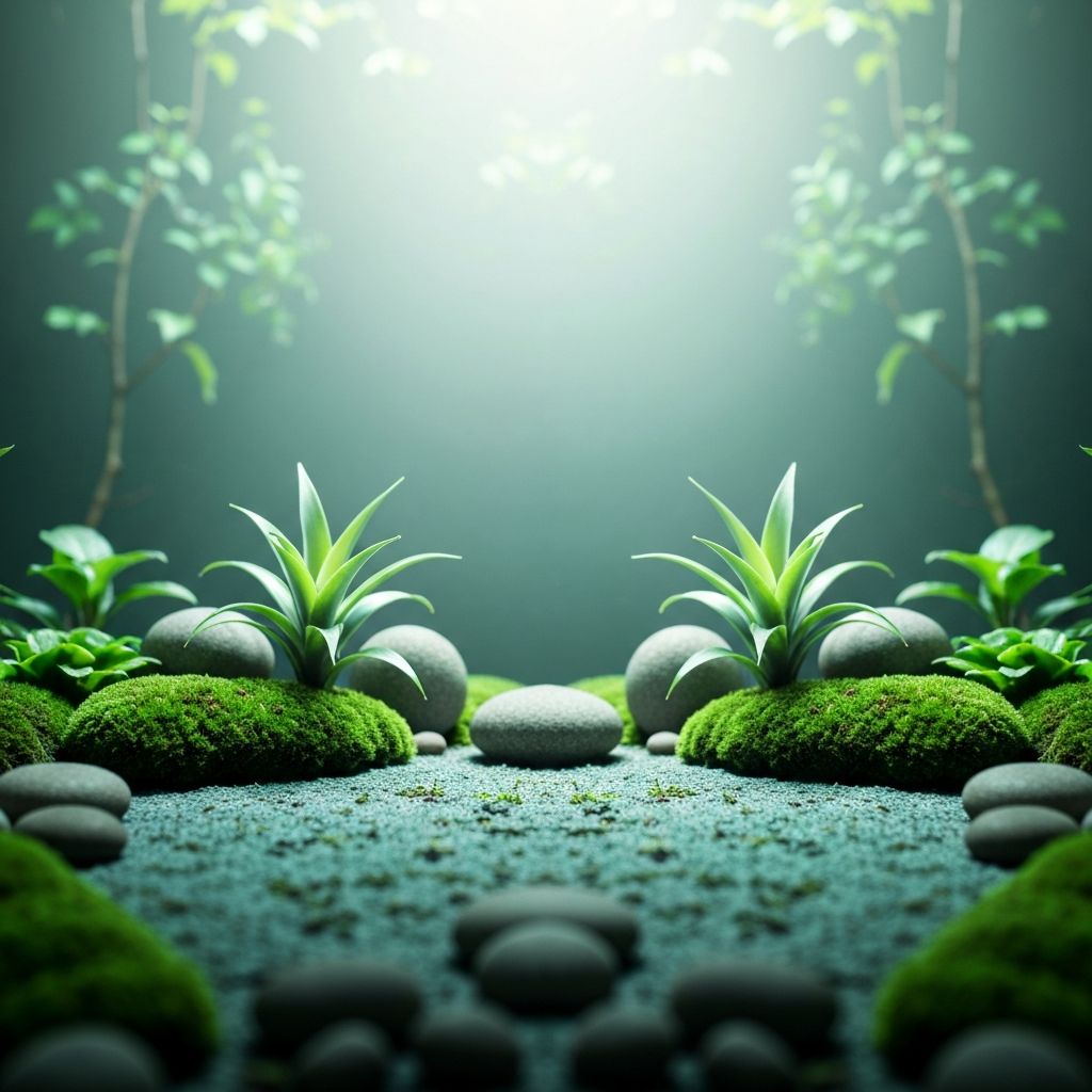 Zen-Garten mit grünen Pflanzen